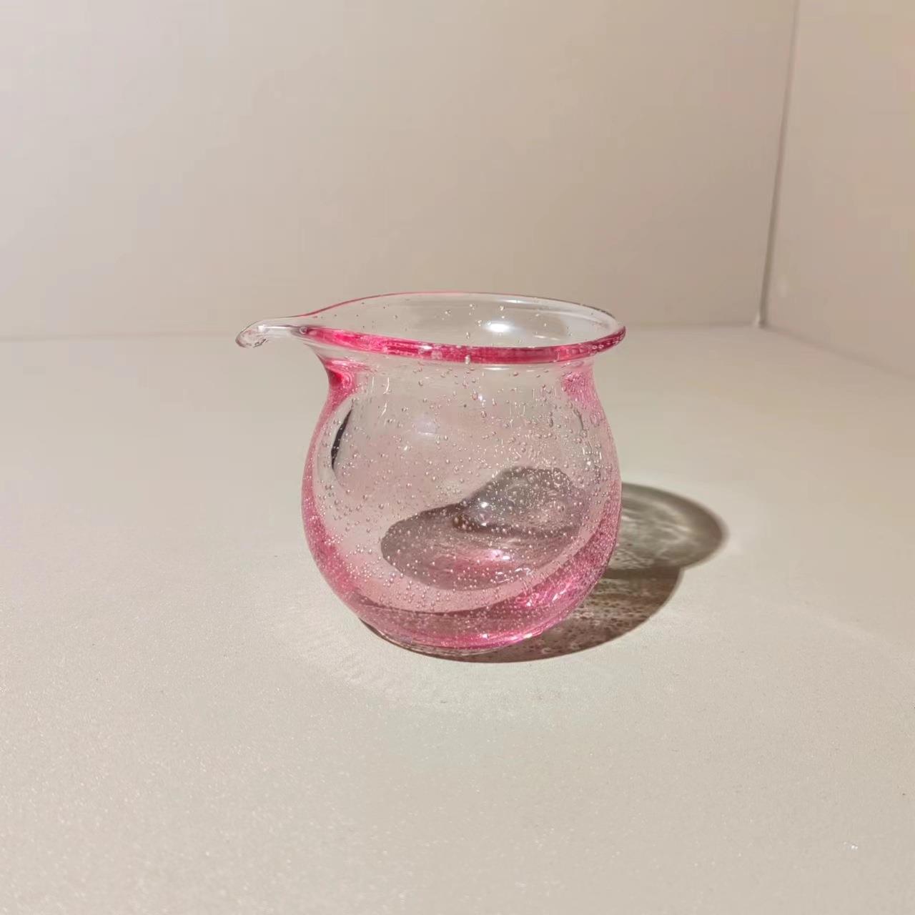 日式水晶球粉色绿色琉璃公道杯耐热玻璃分茶杯盖碗手工气泡茶具套