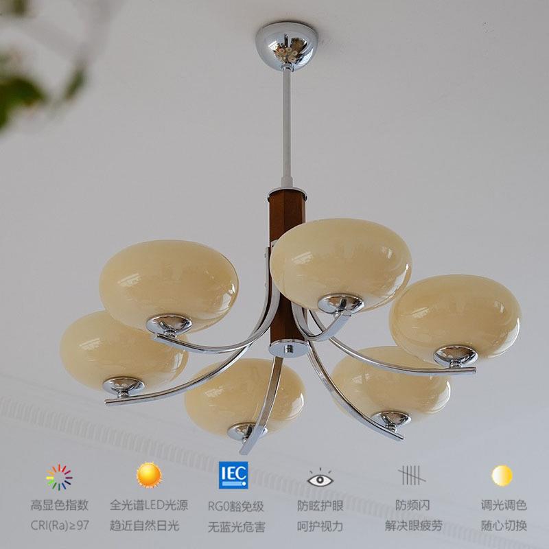 中古原木吊灯法式北欧实木餐厅主卧客厅复古玻璃玉石全光谱吊灯