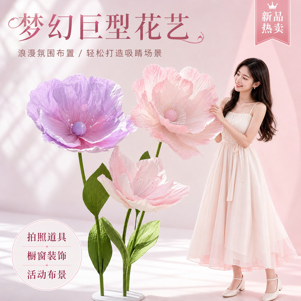 巨型粉紫色手工纸艺花套组商场美容院橱窗美陈网红打卡活动布置道