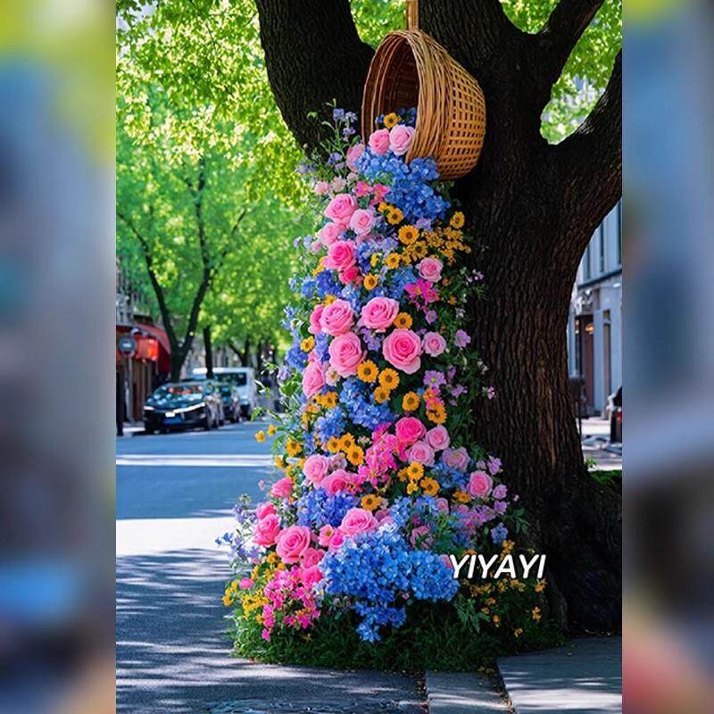 小红书网红树干景观街头花艺瀑布创意美陈游乐园户外布置拍照打卡