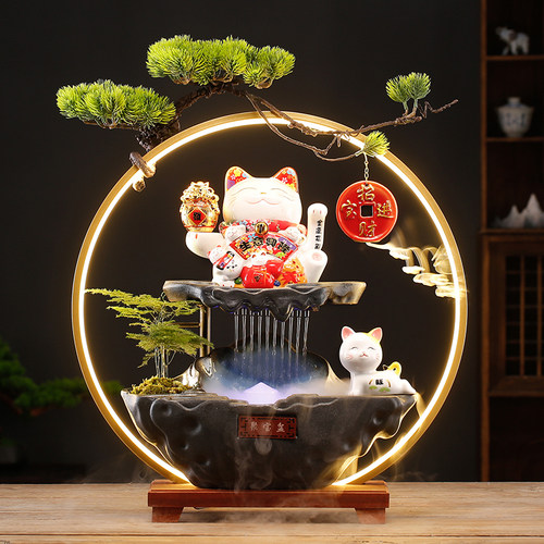 招财猫摆件开业循环流水生财摇手猫办公室装饰店铺收银台开店礼物