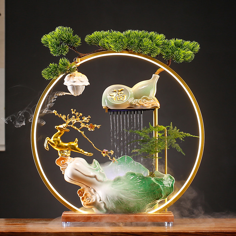 创意白菜招财流水摆件循环水办公室桌面装饰工艺礼品摆饰开店开业