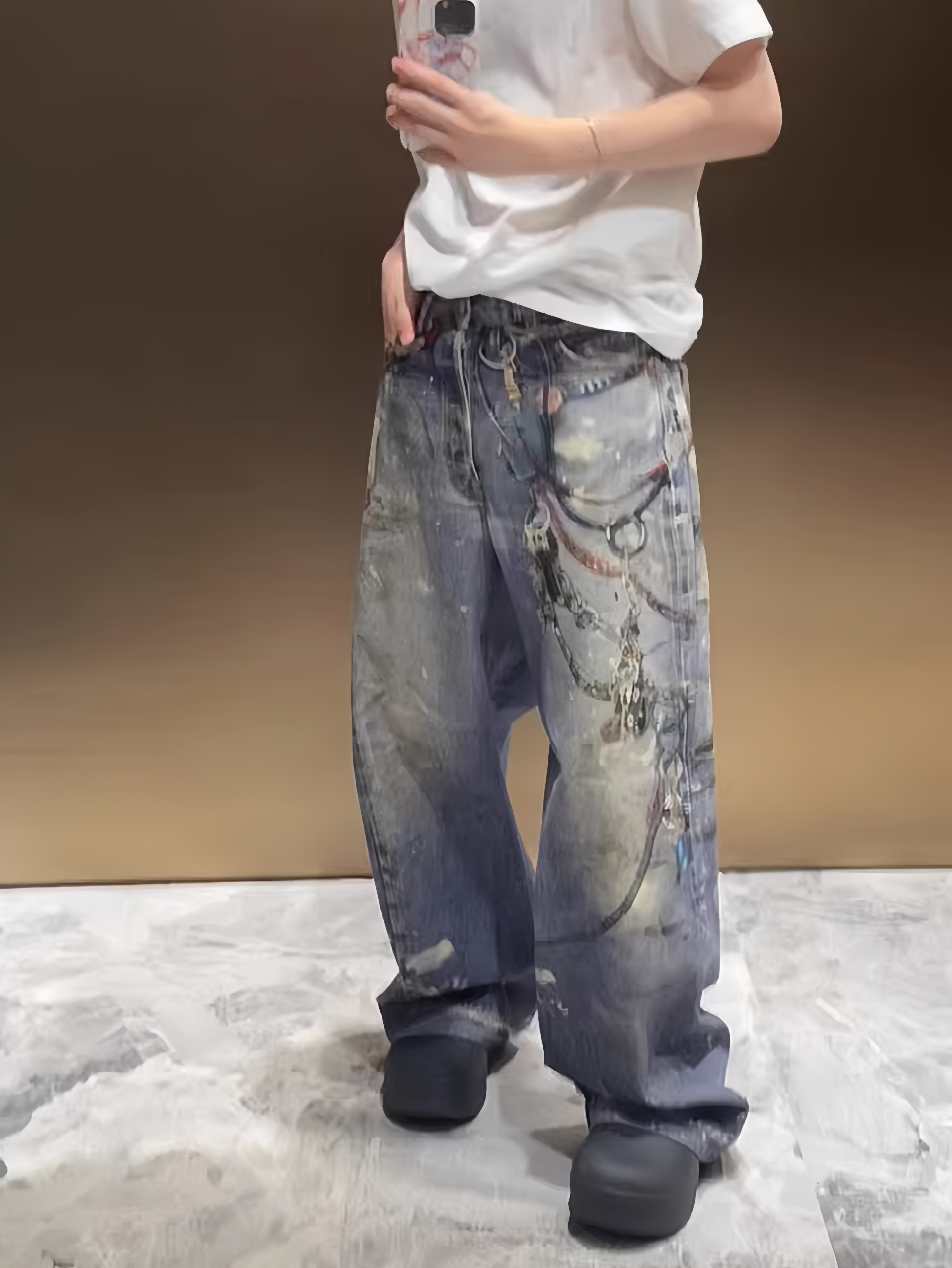 AC风格印花3D立体宽松牛仔裤