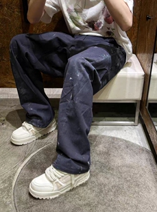 【泼墨弯刀裤】Prefab 25四季画家裤牛仔休闲工装裤dirtyfit男女