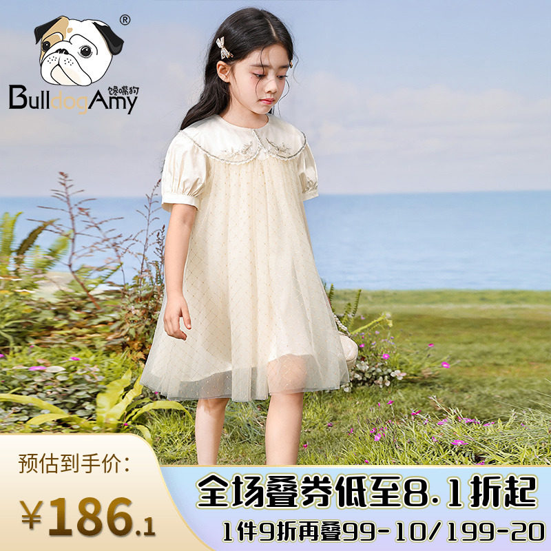女童Bling金丝网纱裙2022夏季新款洋气娃娃领儿童裙子蓬蓬连衣裙