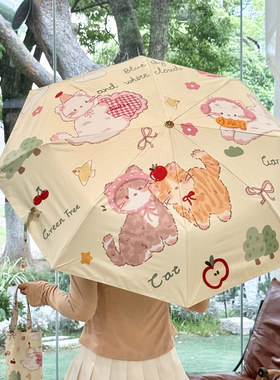 原创弯钩彩胶防晒晴雨两用雨伞女手动折叠防紫外线遮阳太阳伞便携