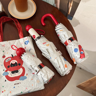 原创苹果伞学生防晒晴雨两用雨伞弯柄太阳伞遮阳防紫外线小巧便携