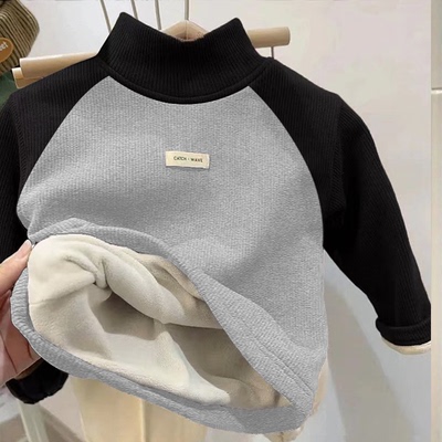 全纯棉2025秋冬季儿童加绒加厚男童女童德绒打底衫保暖半高领一体