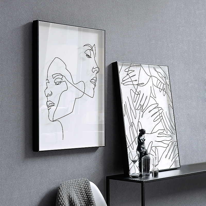 流动的心现代极简风玄关装饰画北欧黑白抽象线条艺术工作室挂画。