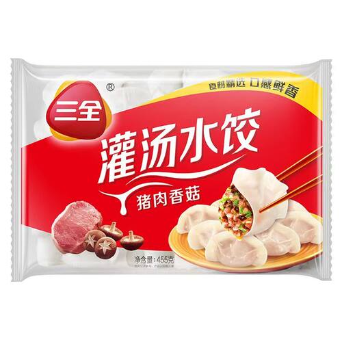 三全灌汤水饺猪肉白菜/玉米蔬菜/三鲜/猪肉韭菜/猪肉香菇水饺455g