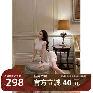 MIMIWU新店 针织上衣后背镂空绑带内搭荷叶边背心 无袖