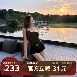 MIMIWU黑色针织吊带背心女夏季 斜肩不规则设计感收腰显瘦弹力上衣