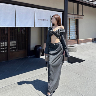 MIMIWU 女挂脖上衣高腰半身裙两件套 现货3折捡漏 性感条纹套装