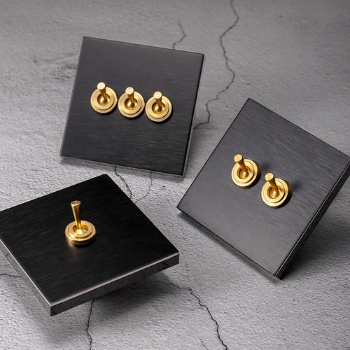 Черный латунный металлический ретро переключатель из нержавеющей стали для отеля, световая панель, легкий роскошный стиль