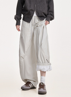 NOONOZ美式解构通勤弯刀裤男冬季加绒防风抗寒工装裤宽松休闲裤子