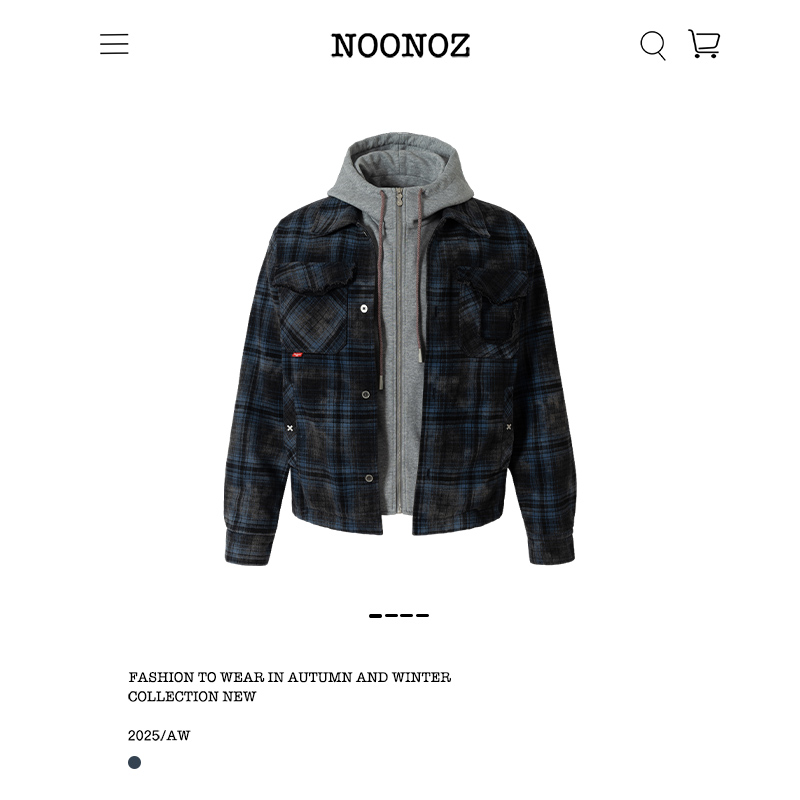 美式复古格纹假两件连帽外套