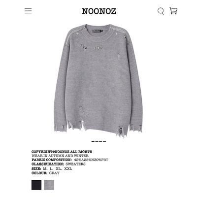 NOONOZ美式拉链破洞针织衫毛衣