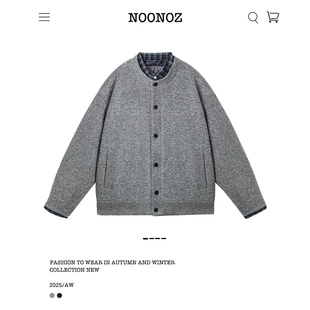 NOONOZ假两件格纹轻薄针织羽绒服男冬季美式潮牌复古中性风外套