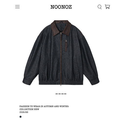 NOONOZ牛仔夹克男美式复古PU皮翻领潮牌中性风秋冬双拉链工装外套