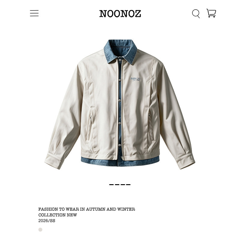 NOONOZ美式潮牌假两件拼接牛仔工装夹克男秋冬高级感通勤百搭外套