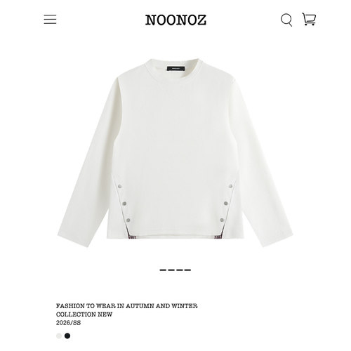 NOONOZ美式纽扣开叉下摆长袖T恤男早秋通勤中性风潮牌圆领上衣