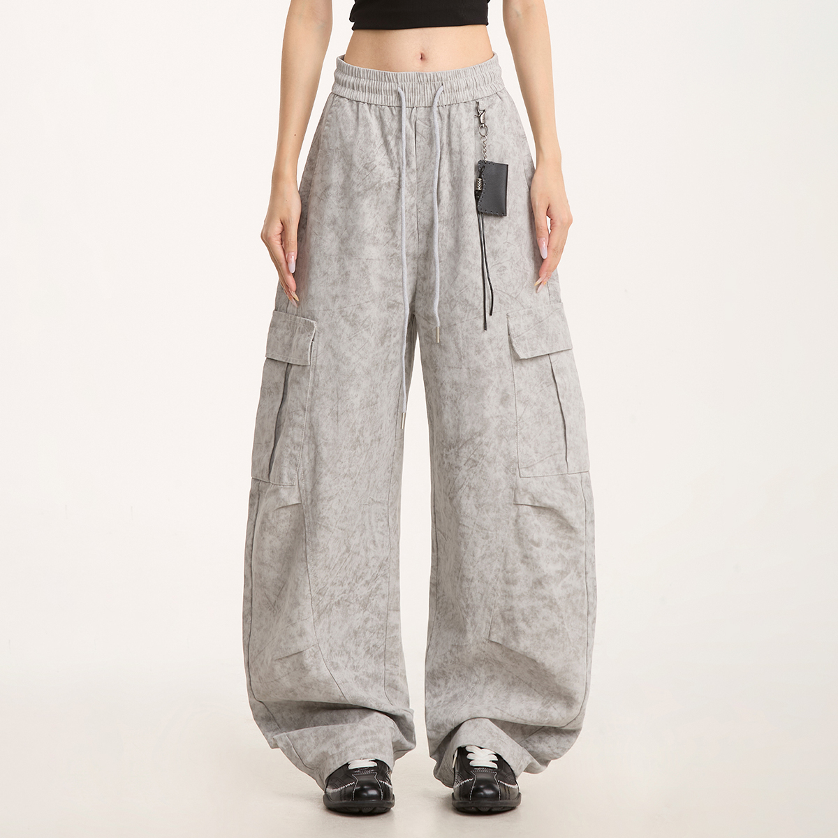 NOONOZ灰色水洗多口袋工装裤