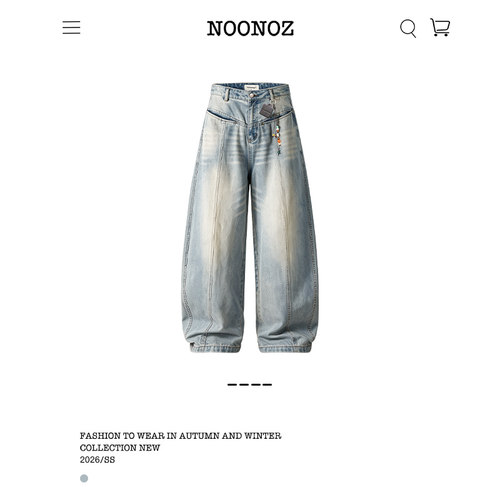 NOONOZ美式解构弯刀牛仔裤男女潮牌复古水洗做旧裤子垂感阔腿长裤