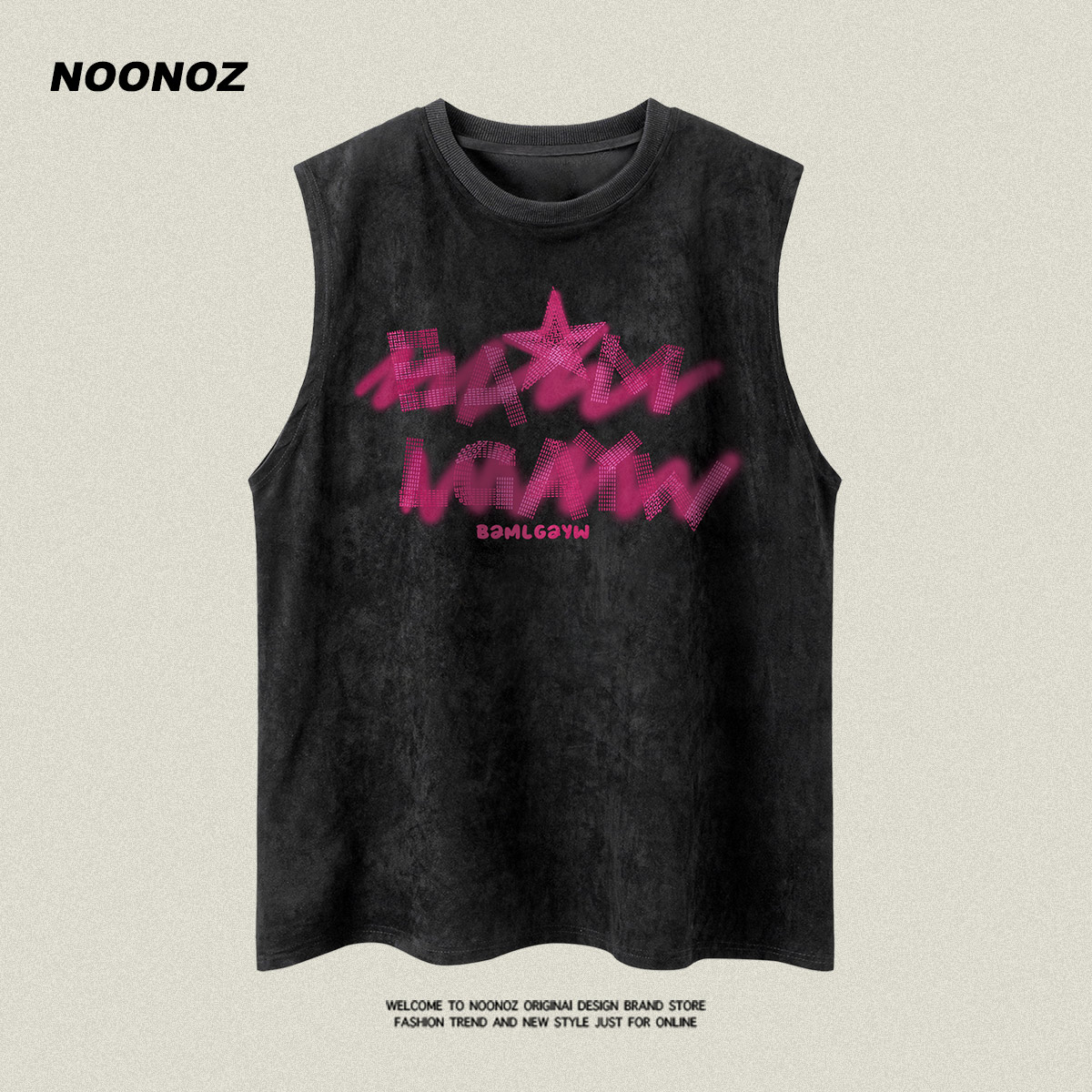 NOONOZ美式涂鸦字母背心短袖T恤