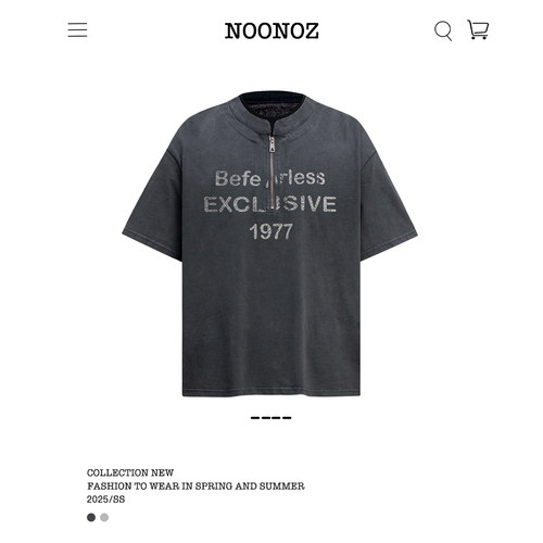 NOONOZ美式半拉链字母短袖T恤