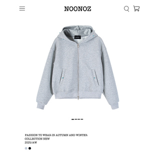 情侣双拉链外套 连帽卫衣男春季 NOONOZ美式 中性风潮牌Boxy重磅开衫