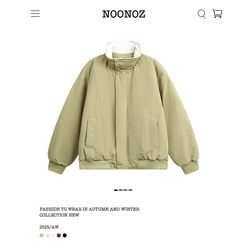 美式毛绒领拼接立领棉衣