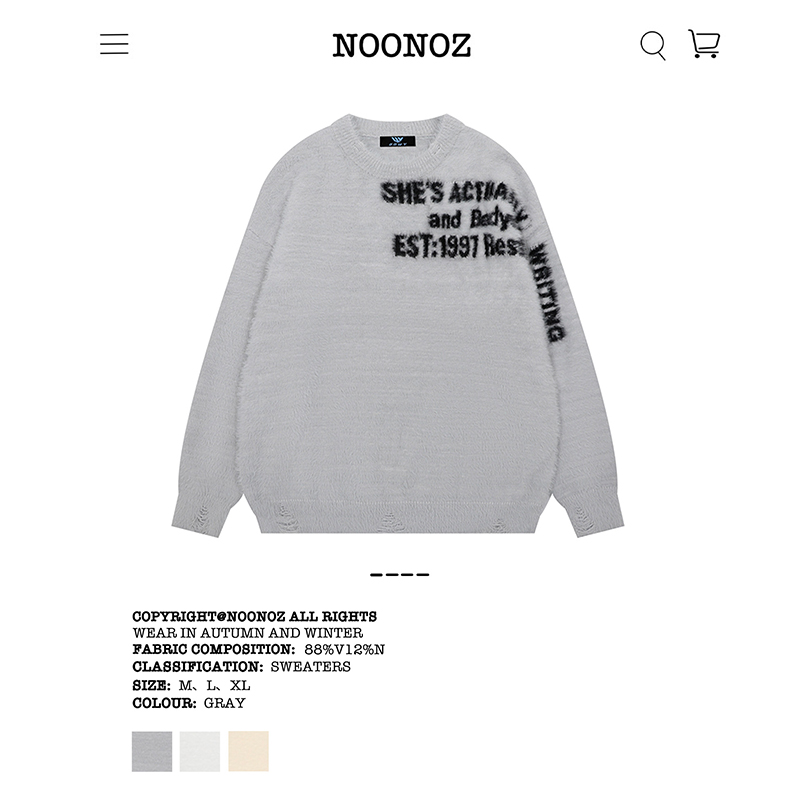 NOONOZ圆领仿貂毛字母毛衣