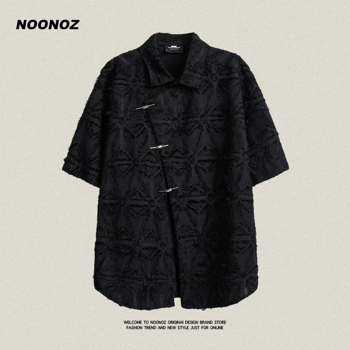 NOONOZ翻领短袖美式磨毛衬衫