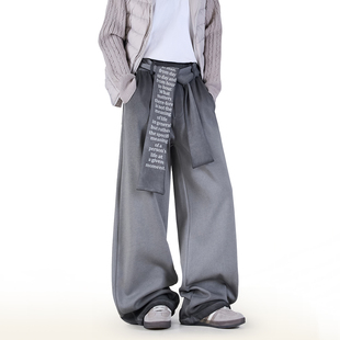 NOONOZ美式字母绑带弯刀裤渐变水洗卫裤男中性风潮牌阔腿休闲裤子