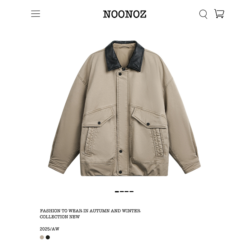 美式巴恩风PU皮领羽绒服