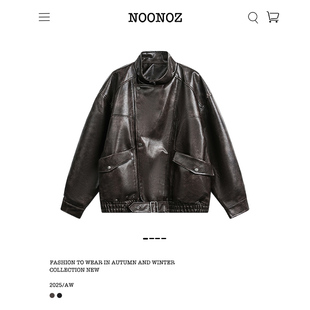 NOONOZ美式机车风PU皮衣夹克男潮牌秋冬中性风痞帅防风高级感外套