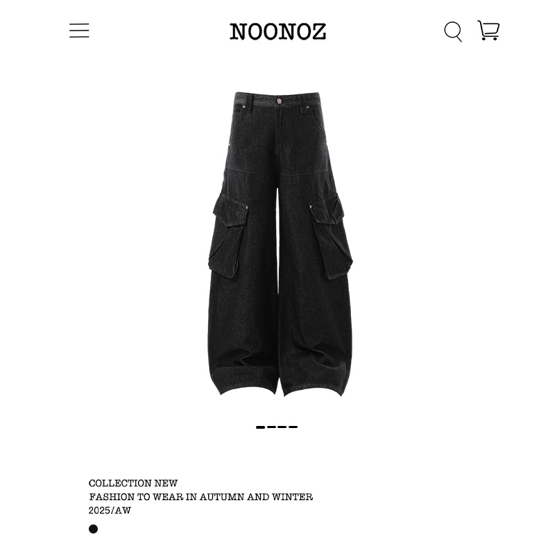 NOONOZ潮牌阔腿秋季美式大口袋弯刀牛仔裤男女宽松直筒裤子长裤