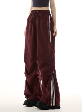 NOONOZ工装裤男女美式街头阔腿运动裤子侧边拉链设计感休闲直筒裤