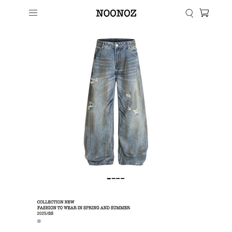 NOONOZ美式破坏泥潭脏染水洗做旧刀割破洞弯刀裤痞帅嘻哈牛仔裤