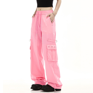 NOONOZ夏日多巴胺裤子男美式工装裤夏季潮牌直筒跳舞阔腿运动裤