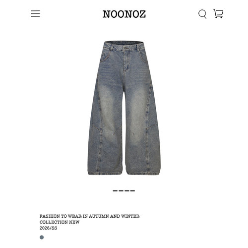 NOONOZ美式复古解构弯刀牛仔裤男潮牌宽松垂坠感水洗做旧阔腿裤子