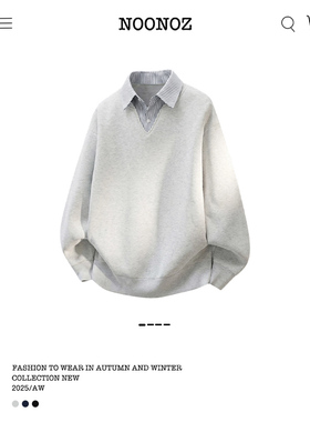 NOONOZ美式中性风假两件POLO领卫衣男春季潮牌情侣装通勤长袖上衣