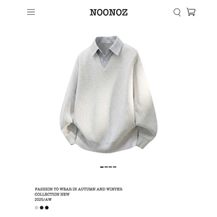 NOONOZ美式中性风假两件POLO领卫衣男春季潮牌情侣装通勤长袖上衣