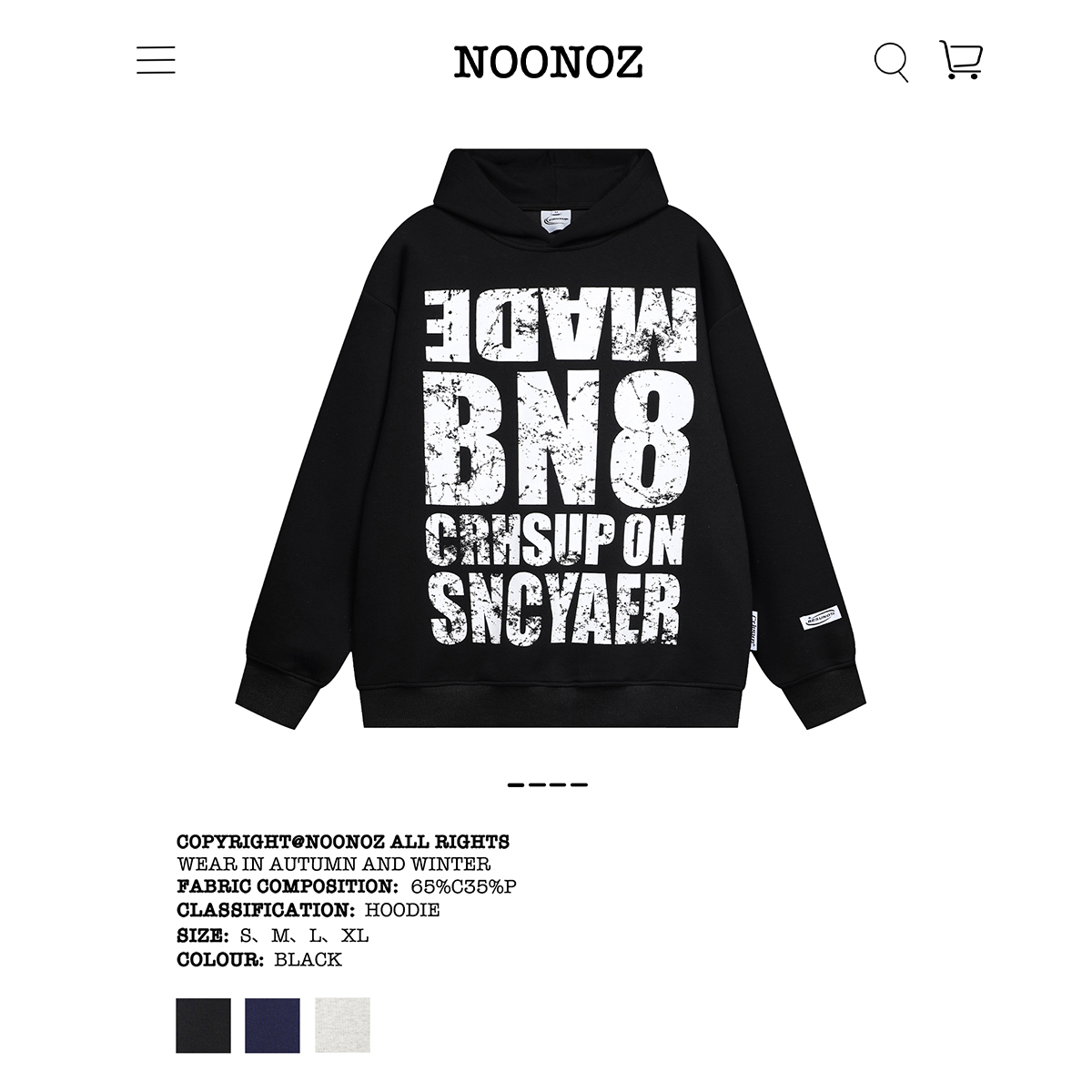 NOONOZ潮牌美式字母连帽卫衣