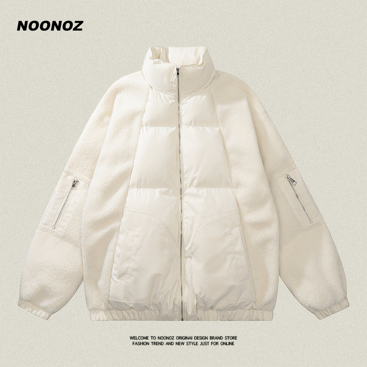 NOONOZ羊羔绒拼接加厚棉衣冬季