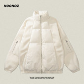 NOONOZ冬季 羊羔绒拼接立领加厚棉衣男宽松潮牌设计感保暖棉服棉袄
