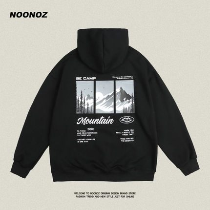 NOONOZ美式复古潮流印花连帽卫衣男生秋季百搭设计感oversize外套
