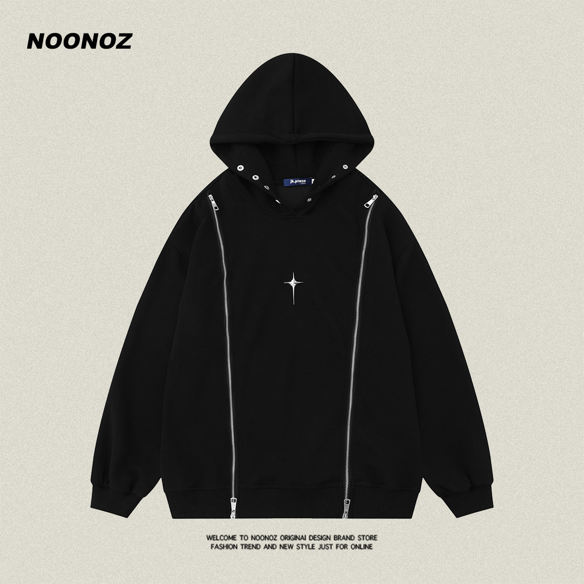 NOONOZ双拉链美式卫衣套头嘻哈