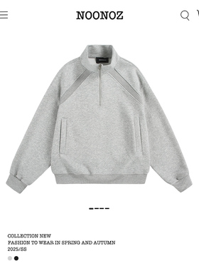 NOONOZ潮牌美式解构半拉链套头卫衣男女复古宽松街头运动情侣上衣