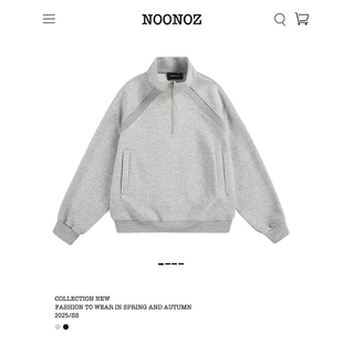 NOONOZ潮牌美式解构半拉链套头卫衣男女复古宽松街头运动情侣上衣